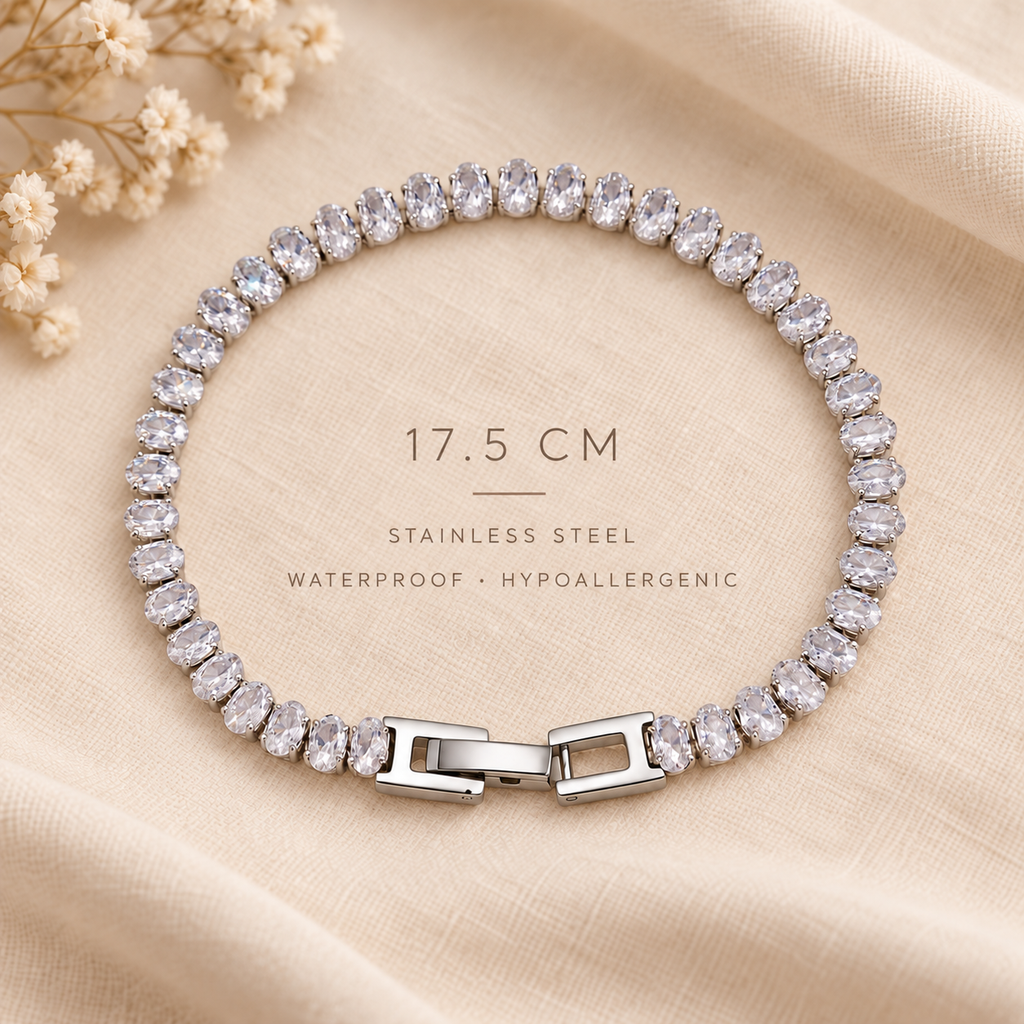 Tennis Oval Silver Bracelet✨