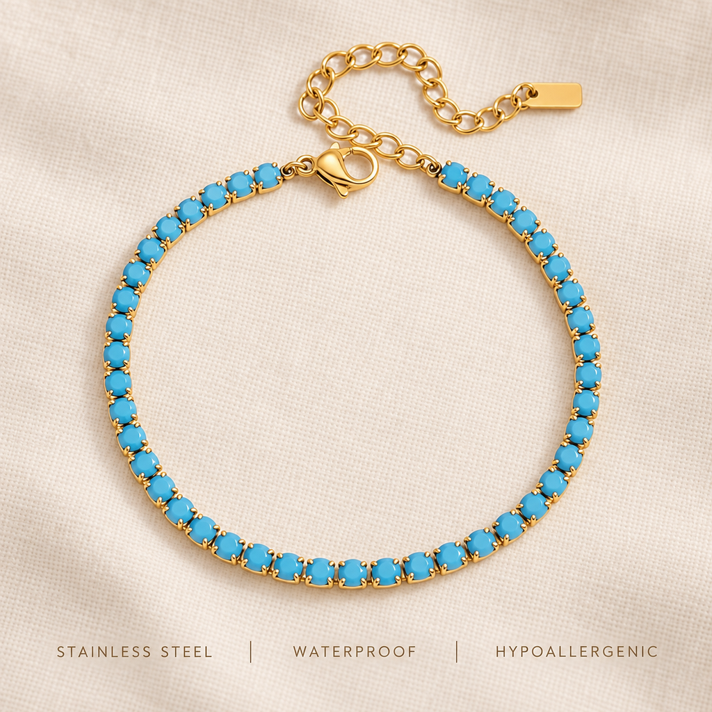 Tennis Aqua Thin Bracelet✨